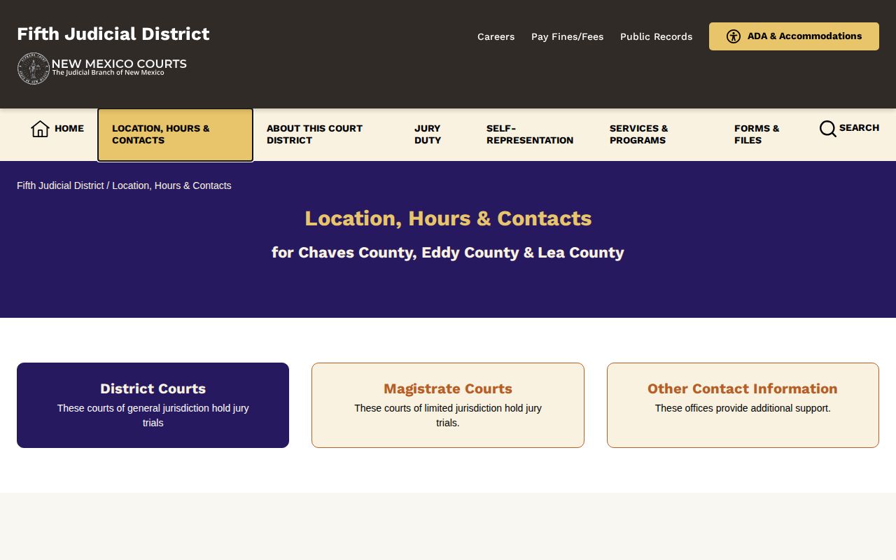 Fifth Judicial District contacts for Eddy County 72-hour release verification