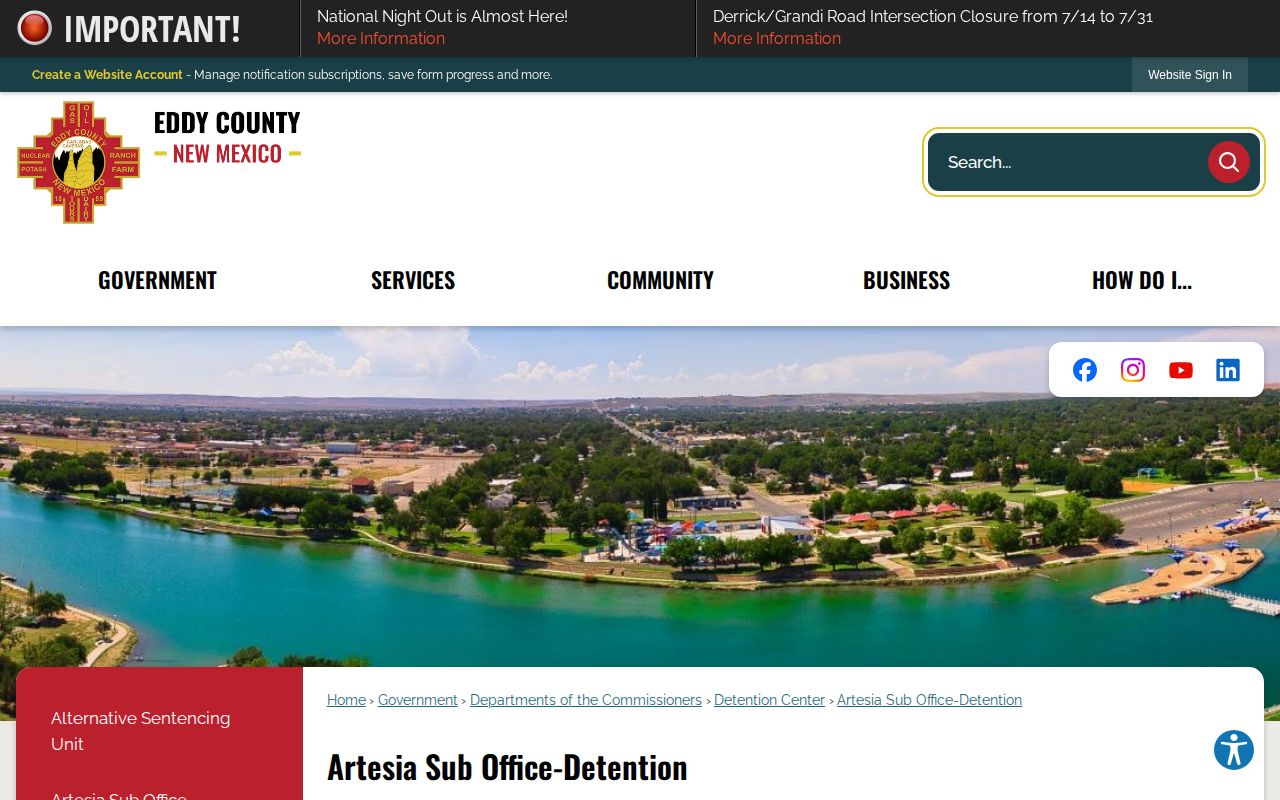 Eddy County Alternative Sentencing Unit records and contact page
