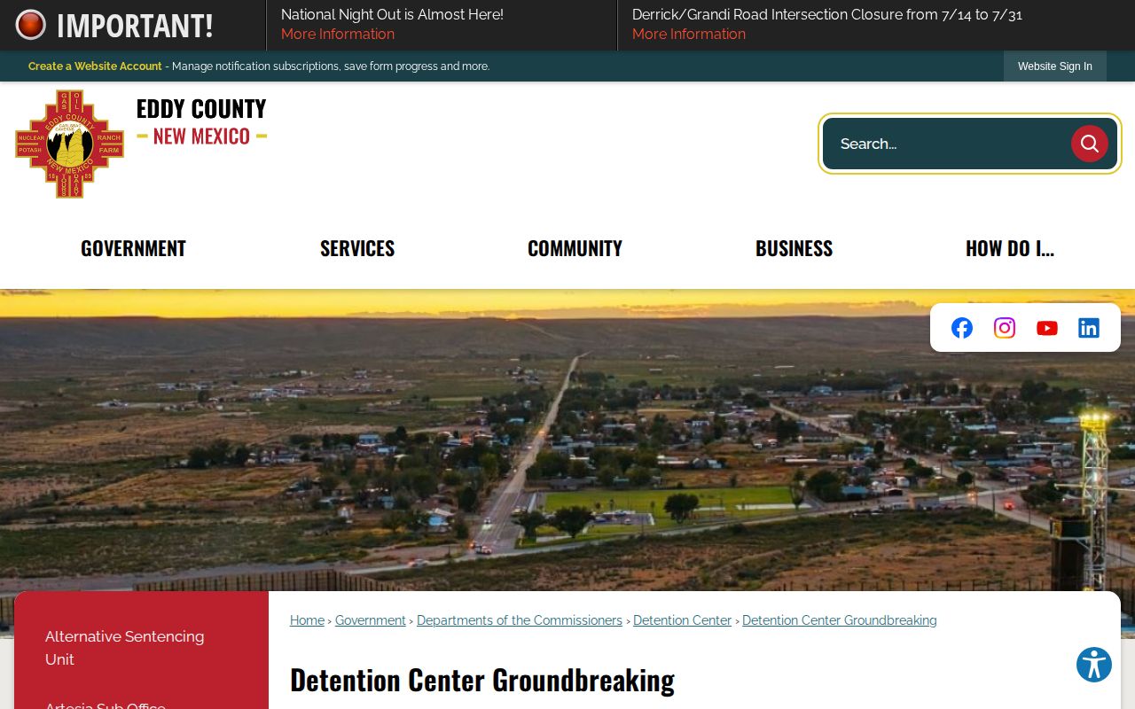 Future Eddy County Detention Center release location project
