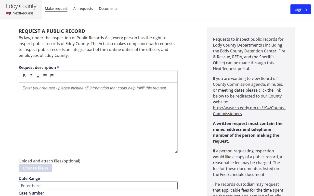 Eddy County released inmate record request form