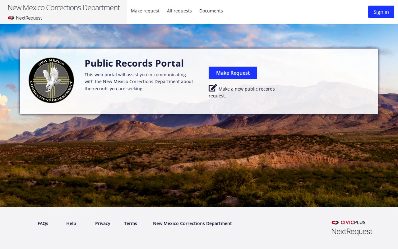NMCD request portal for an Eddy County released inmate photo record